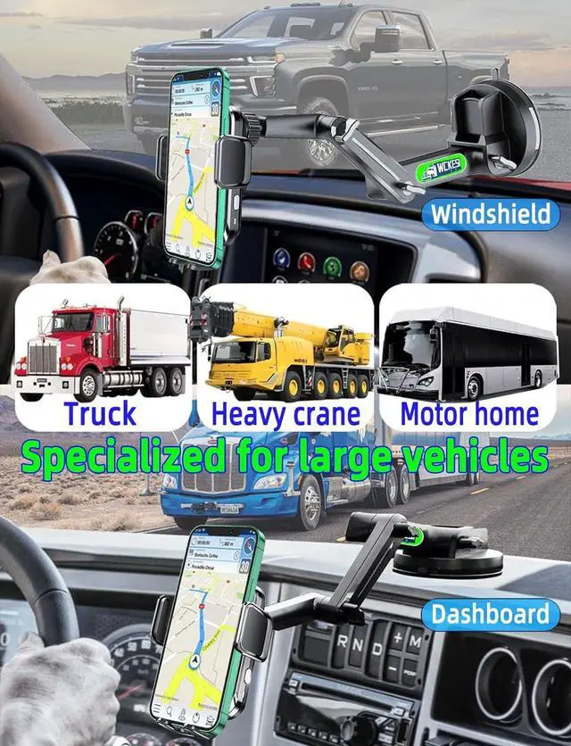 Alt view image 2 of 7 - Truck Phone Holder Mount Wireless Charger Heavy Duty for Car 15W Smart Fast Charging 14 inch Long Arm Pickup Truck Windshield and Dashboard,Truck Accessories,for iPhone Samsung LG