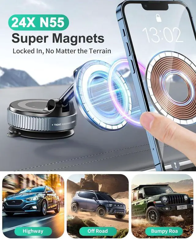Alt view image 2 of 7 - Strong Magnetic Car Phone Holder for Magsafe Suction Cup Phone Mount, [89+LBS Strongest Suction & 2800gf Strongest Magnetic] Vacuum Suction Cup Phone Mount Adjustable Swivel Lock, for Car/Gym/Mirror