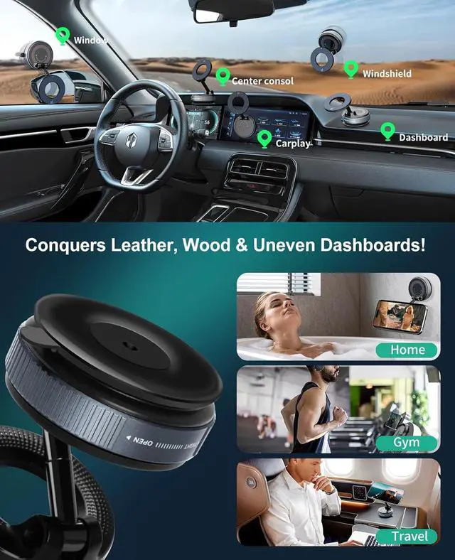 Alt view image 4 of 7 - Strong Magnetic Car Phone Holder for Magsafe Suction Cup Phone Mount, [89+LBS Strongest Suction & 2800gf Strongest Magnetic] Vacuum Suction Cup Phone Mount Adjustable Swivel Lock, for Car/Gym/Mirror