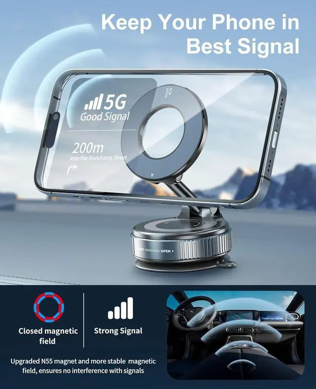 Alt view image 5 of 7 - Strong Magnetic Car Phone Holder for Magsafe Suction Cup Phone Mount, [89+LBS Strongest Suction & 2800gf Strongest Magnetic] Vacuum Suction Cup Phone Mount Adjustable Swivel Lock, for Car/Gym/Mirror