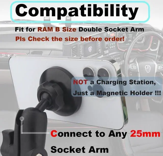 Alt view image 3 of 7 - Magnetic Phone Holder for Ram Mount, 1" (25mm) Ball Mount for Magsafe for Ram B Size Socket