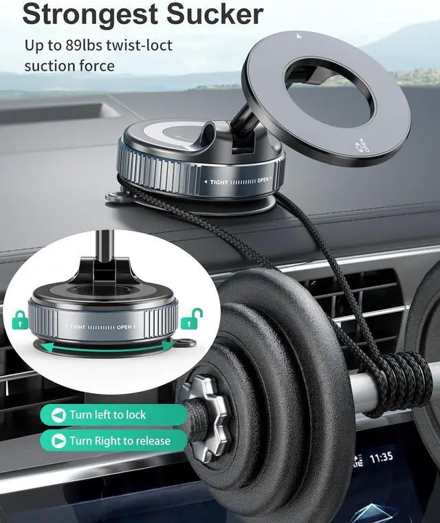 Alt view image 3 of 7 - Strong Magnetic Car Phone Holder for Magsafe Suction Cup Phone Mount, [89+LBS Strongest Suction & 2800gf Strongest Magnetic] Vacuum Suction Cup Phone Mount Adjustable Swivel Lock, for Car/Gym/Mirror