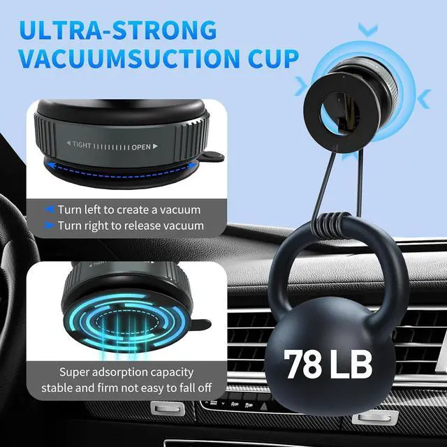 Alt view image 3 of 7 - Car Phone Holder for Magsafe, 360° Adjustable Car Phone Mount, 78+LBS Strongest Suction & 4200gf Powerful Magnetic, Universal Phone Holders for Your Car Accessories for Women Men