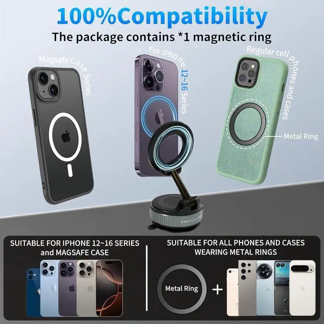 Alt view image 5 of 7 - Car Phone Holder for Magsafe, 360° Adjustable Car Phone Mount, 78+LBS Strongest Suction & 4200gf Powerful Magnetic, Universal Phone Holders for Your Car Accessories for Women Men