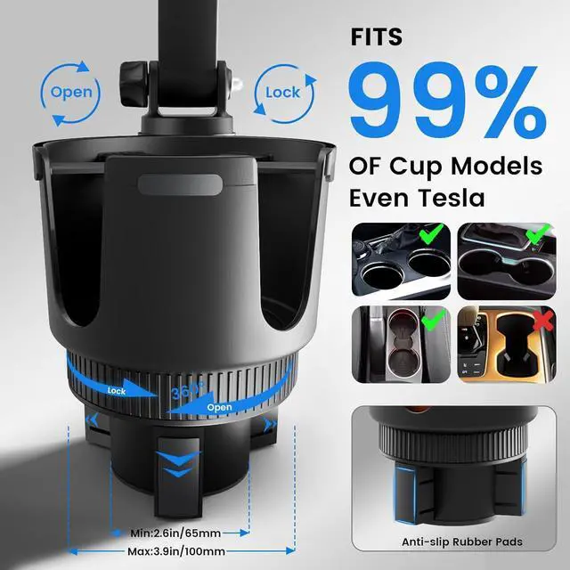 Alt view image 7 of 7 - OHLPRO for MagSafe Car Charger Cup Holder Mount, 15W Fast Wireless Magnetic Charging Phone Holder for iPhone 16 15 14 13 12 Series, Adjustable Car Mount with Large Cup Base, One-Hand Operation, Gray