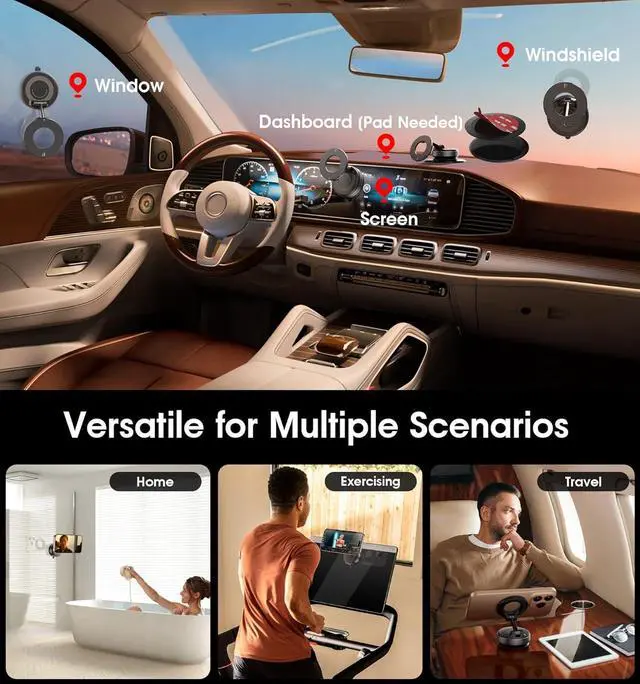 Alt view image 2 of 7 - 2026 Upgraded Vacuum Magnetic Car Phone Holder 360° Reinforced 96LBS Ultra Suction Cup Phone Mount for MagSafe Cell Phone Holders for Your Car/Gym/Mirror Mount for iPhone & Android