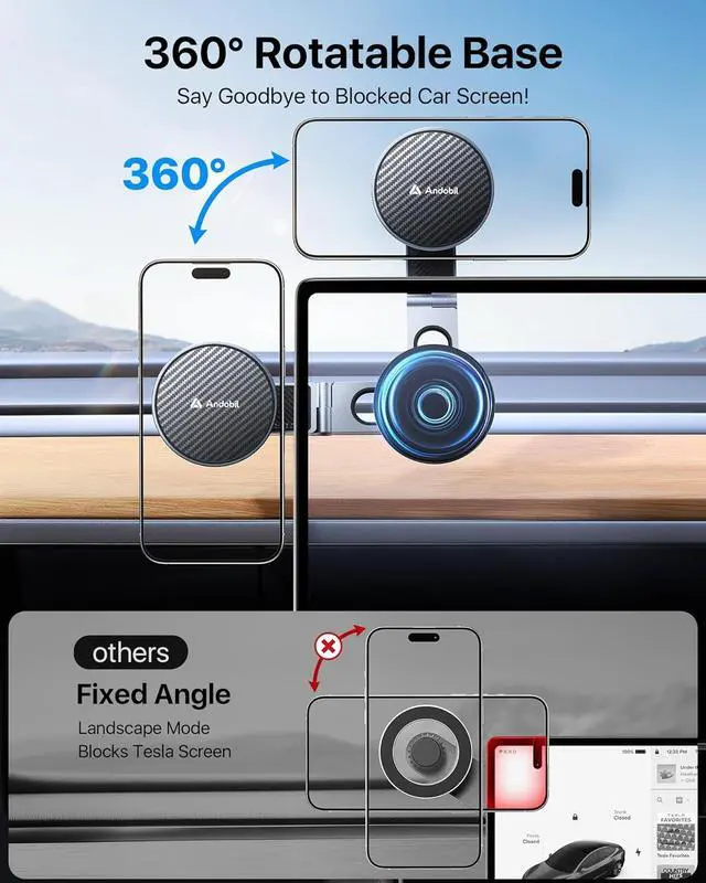 Alt view image 3 of 7 - andobil 2025 Tesla Phone Mount [Strong Magnet & Foldable] MagSafe Car Mount for Tesla New Model Y Juniper Model 3, 360° Adjustable Tesla Phone Holder fits iPhone 16 15 14 13 Pro Max, Tesla Accessories
