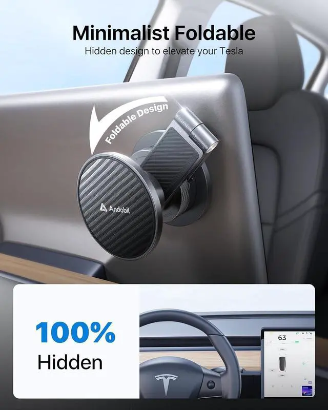 Alt view image 4 of 7 - andobil 2025 Tesla Phone Mount [Strong Magnet & Foldable] MagSafe Car Mount for Tesla New Model Y Juniper Model 3, 360° Adjustable Tesla Phone Holder fits iPhone 16 15 14 13 Pro Max, Tesla Accessories