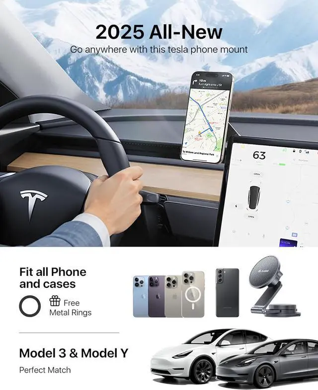 Alt view image 6 of 7 - andobil 2025 Tesla Phone Mount [Strong Magnet & Foldable] MagSafe Car Mount for Tesla New Model Y Juniper Model 3, 360° Adjustable Tesla Phone Holder fits iPhone 16 15 14 13 Pro Max, Tesla Accessories