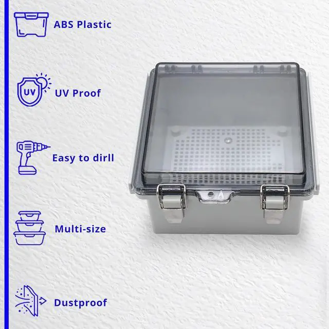 Alt view image 6 of 6 - MAKERELE Small Junction Box Plastic Hinged Cover Transparent Lid IP67 Outdoor Electrical Project with Plastic Enclosure 5.9×5.9×3.5 inch(150×150×90mm)