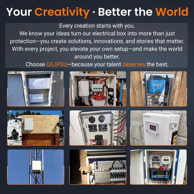 Alt view image 4 of 7 - QILIPSU Waterproof Junction Box IP67 Outdoor Plastic Electrical Project Enclosure Weatherproof with Mounting Plate, Wall Brackets, Hinged Grey Cover 16.1"x12.2"x7.1"