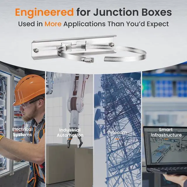 Alt view image 6 of 6 - QILIPSU Pole Mounting Kits, 304 Stainless Steel 9.8" x 1.9" Brackets with Adjustable 28 Inch Clamps for Electrical Boxes, Devices, and Outdoor Applications