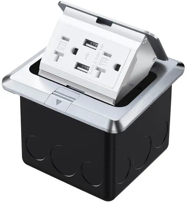 Main image of Pop Up Floor Outlet with Stainless Steel Cover 20amp TR Outlet and USB Chargers Receptacle Box