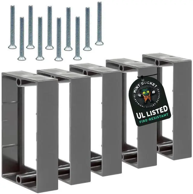 Main image of 3/4" Single Gang Receptacle Outlet Box Extenders UL Listed, Screws (6-32 x 1.25), Electrical Outlet Extender for Electrical Box & Electrical Outlet Switches, Black/Gray (Pack of 5)