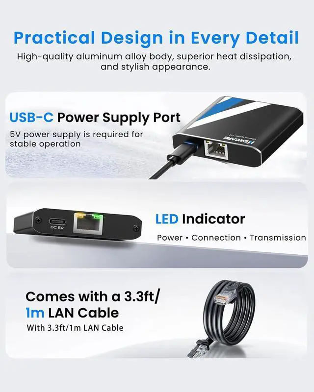 Alt view image 4 of 7 - Gigabit Ethernet Splitter 1 to 2 High Speed 1000Mbps with 3.3ft LAN Cable, NEWCARE 1 in 2 Out Dual RJ45 Port Internet Splitter for Cat5/5e/6/7/8, Plug and Play, 2 Devices Simultaneously Networking