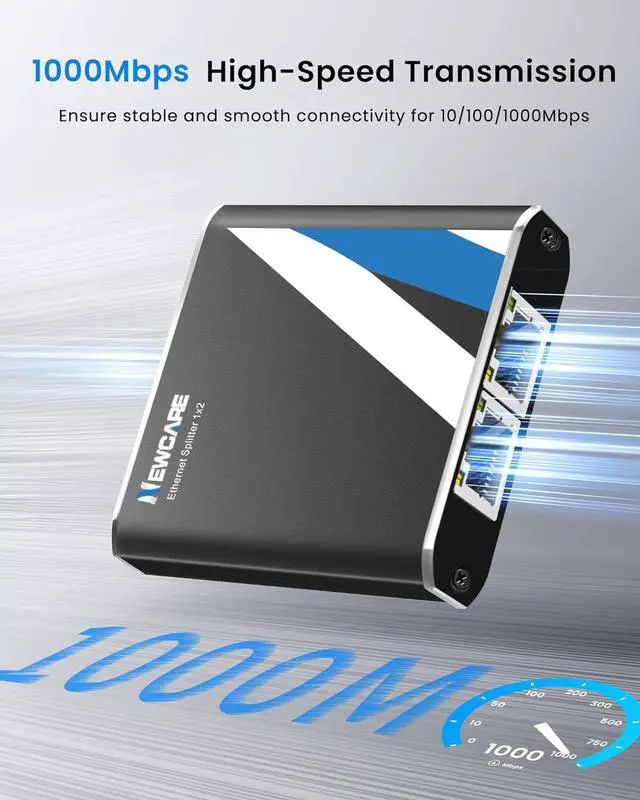 Alt view image 6 of 7 - Gigabit Ethernet Splitter 1 to 2 High Speed 1000Mbps with 3.3ft LAN Cable, NEWCARE 1 in 2 Out Dual RJ45 Port Internet Splitter for Cat5/5e/6/7/8, Plug and Play, 2 Devices Simultaneously Networking