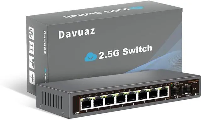 Main image of 2.5G Unmanaged Ethernet Switch with 8 x 2.5G Base-T Ports and 2 x 10G SFP Uplink Port, Compatible with 100/1000/2500Mbps, Fanlesss Design, Plug & Play, Metal 2.5Gb Network Switch