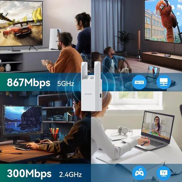Alt view image 3 of 7 - Tenda WiFi Range Extender AC1200 - WiFi Extender with Gigabit Ethernet Port, 1.2Gbps Home Signal Booster, Dual Band, Up to 1600 Sq & 32 Devices (A18Pro)