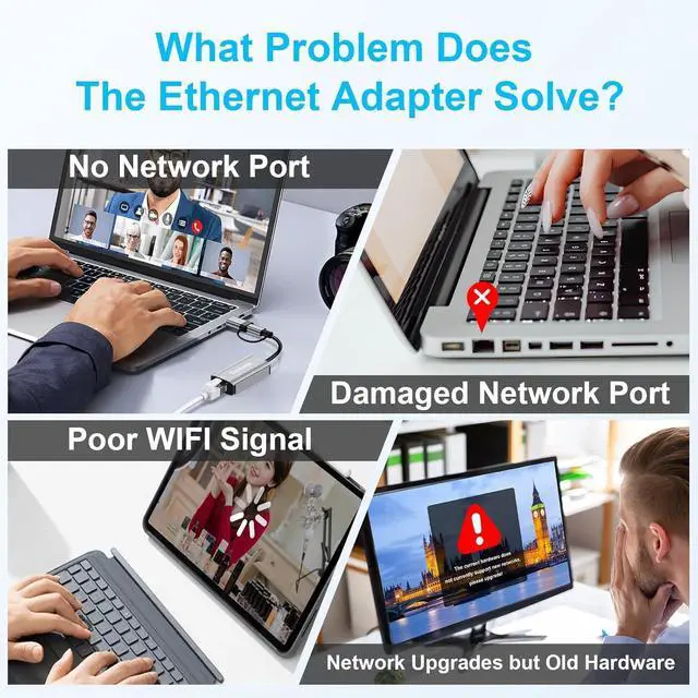 Alt view image 7 of 7 - USB C to Ethernet Adapter 2.5Gbps, USB 3.0 to Ethernet Adapter 2-in-1, ethernet to USB-A & USBC Device (Thunderbolt 4/3), 2500/1000/100Mbps RJ45 Network for Laptop, MacBook/iPad/XPS/Windows