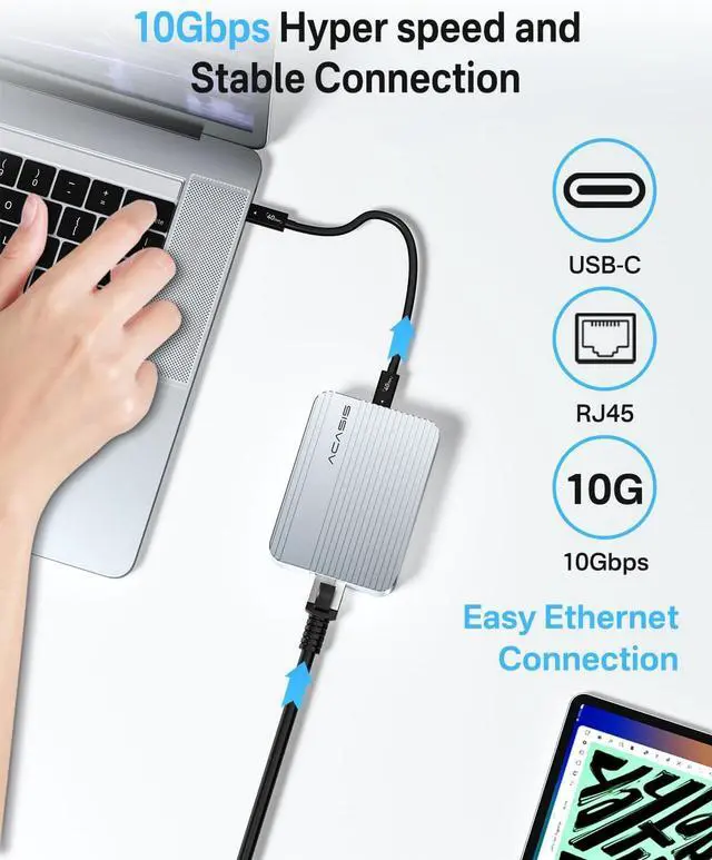 Alt view image 3 of 7 - ACASIS 10Gb Ethernet Adapter, High-Speed RJ45 Network Connections Compatible with Thunderbolt 3/4 or USB4 Ports, 10gbe USB C Ethernet Adapter Supports 10/5/2.5/1Gbps 100Mb/s Base-T for Mac/Win