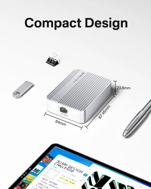 Alt view image 5 of 7 - ACASIS 10Gb Ethernet Adapter, High-Speed RJ45 Network Connections Compatible with Thunderbolt 3/4 or USB4 Ports, 10gbe USB C Ethernet Adapter Supports 10/5/2.5/1Gbps 100Mb/s Base-T for Mac/Win