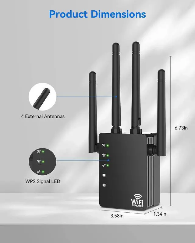 Alt view image 2 of 7 - WiFi Extender Signal Booster for Home, WiFi Extender, Long Range up to 12880 Sq Ft and 105 Devices, Internet Extender WiFi Booster, WiFi Repeater with Ethernet Port, Signal Booster(Black)