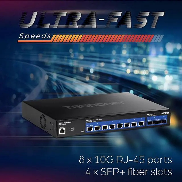 Alt view image 4 of 7 - TRENDnet 12-Port 10G Web Smart Switch, TEG-7124WS, 8 x 10G RJ-45 Ports, 4 x SFP+ Slots, Ethernet Splitter, NDAA & TAA Compliant, Rack Mountable Housing, Lifetime Protection, Black