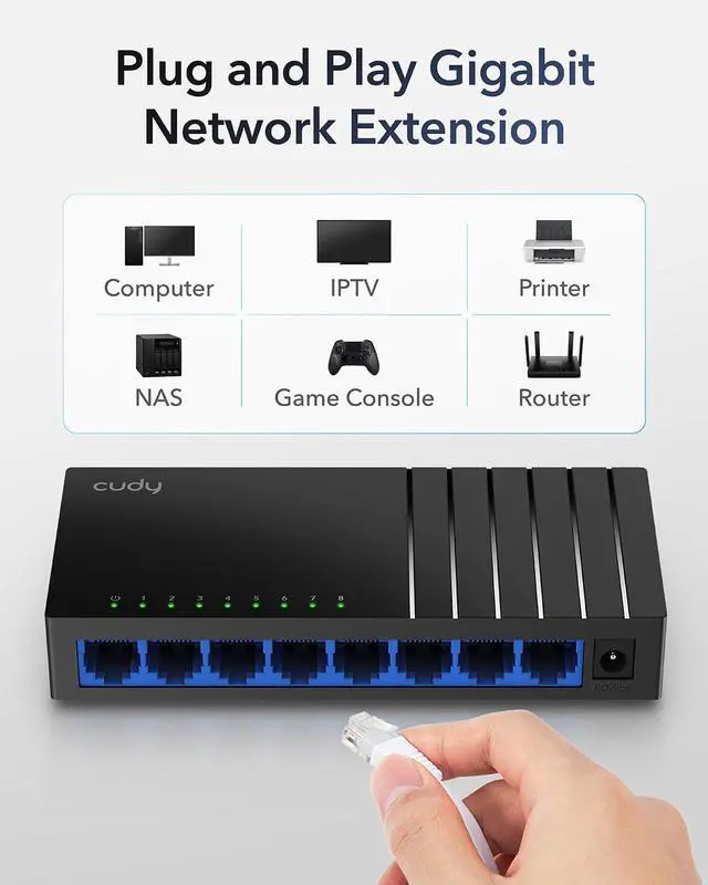 Alt view image 2 of 7 - Cudy GS108D 8 Port Gigabit Ethernet Network Switch,Ethernet Splitter - Desktop, Fanless, Traffic Optimization, Plug and Play