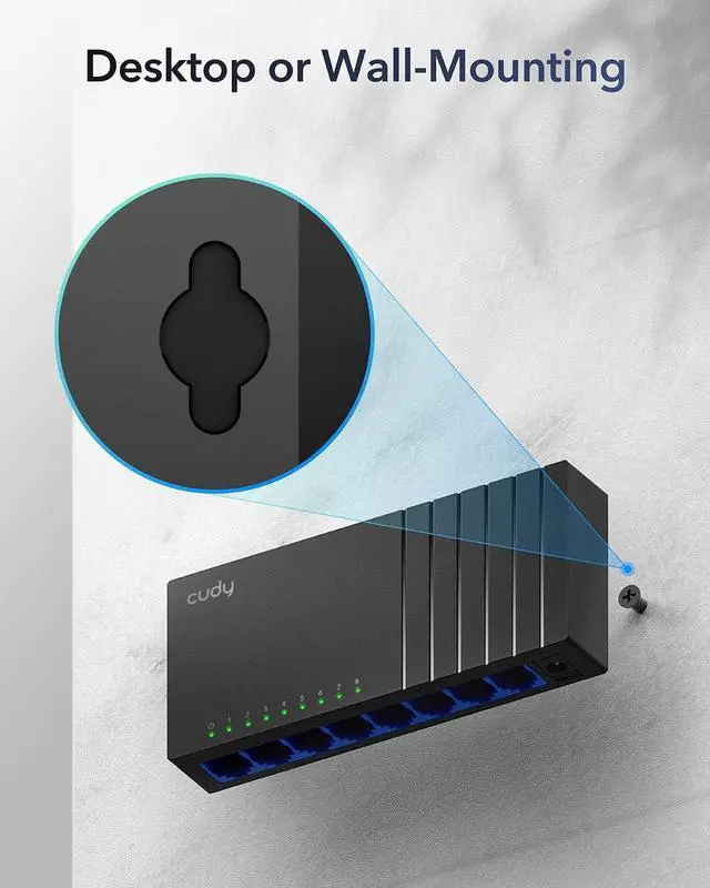 Alt view image 7 of 7 - Cudy GS108D 8 Port Gigabit Ethernet Network Switch,Ethernet Splitter - Desktop, Fanless, Traffic Optimization, Plug and Play