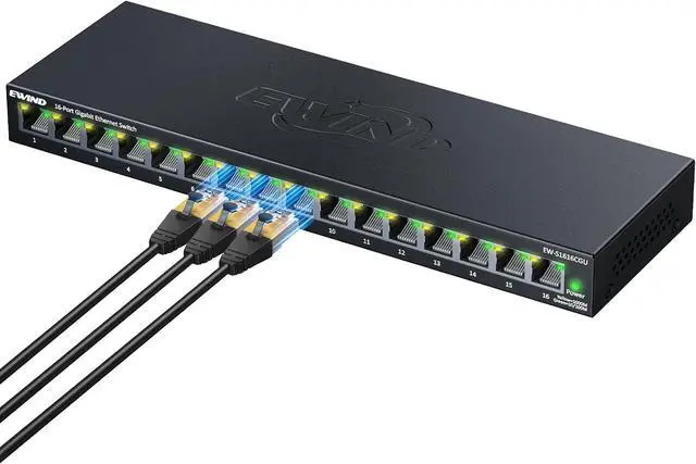 Main image of EWIND 2025 Upgraded 16 Port Gigabit Ethernet Switch with LED&Loop Prevention, Lifetime Protection, Plug & Play Unmanaged Network Switch, Fanless Quiet, Desktop/Wall Mount Metal Ethernet Splitter