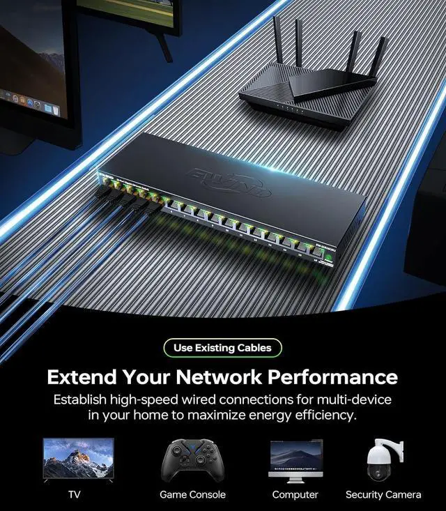 Alt view image 2 of 6 - EWIND 2025 Upgraded 16 Port Gigabit Ethernet Switch with LED&Loop Prevention, Lifetime Protection, Plug & Play Unmanaged Network Switch, Fanless Quiet, Desktop/Wall Mount Metal Ethernet Splitter