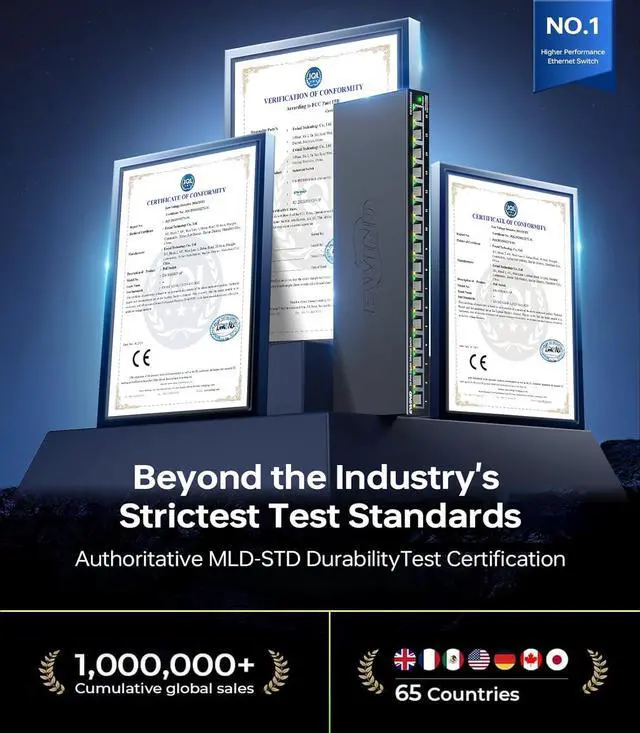 Alt view image 6 of 6 - EWIND 2025 Upgraded 16 Port Gigabit Ethernet Switch with LED&Loop Prevention, Lifetime Protection, Plug & Play Unmanaged Network Switch, Fanless Quiet, Desktop/Wall Mount Metal Ethernet Splitter