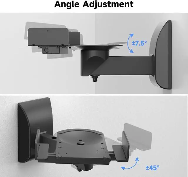 Alt view image 4 of 7 - suptek Speaker Wall Mounts, Dual Speaker Stands for Surround Sound Speakers, Universal Bracket, Tilt Swivel Shelves Up to 55lbs Black (2 Pack)