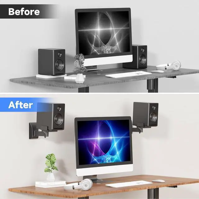 Alt view image 5 of 7 - suptek Speaker Wall Mounts, Dual Speaker Stands for Surround Sound Speakers, Universal Bracket, Tilt Swivel Shelves Up to 55lbs Black (2 Pack)
