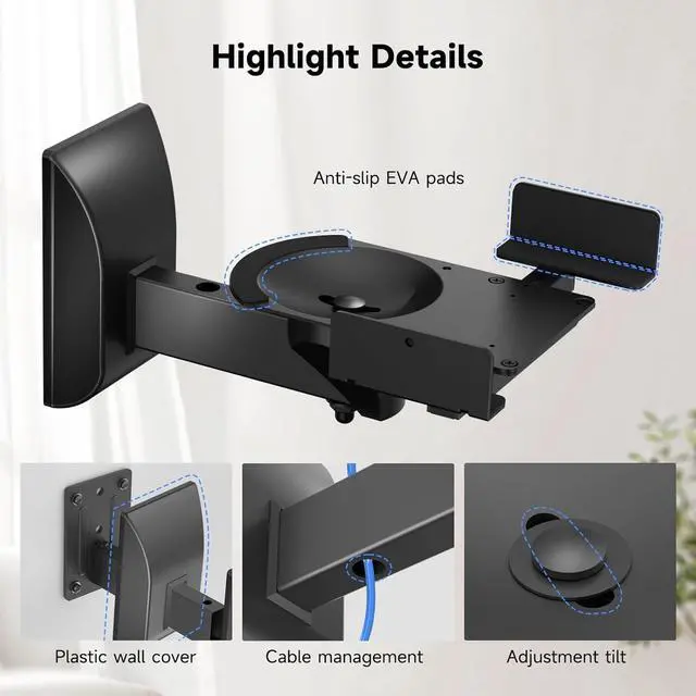 Alt view image 7 of 7 - suptek Speaker Wall Mounts, Dual Speaker Stands for Surround Sound Speakers, Universal Bracket, Tilt Swivel Shelves Up to 55lbs Black (2 Pack)