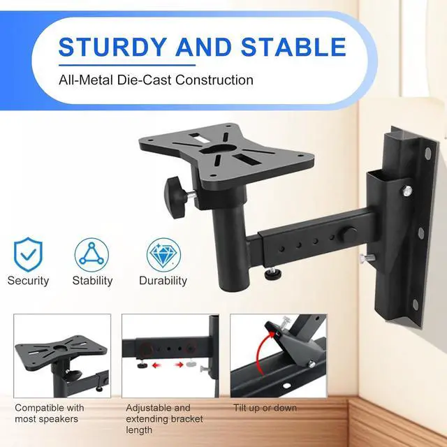 Alt view image 4 of 7 - Yaeccc Pair of Speaker Wall Mounts, Universal Bookshelf Speaker Mounting Bracket,66 Lbs Max Capacity, Black