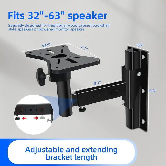 Alt view image 7 of 7 - Yaeccc Pair of Speaker Wall Mounts, Universal Bookshelf Speaker Mounting Bracket,66 Lbs Max Capacity, Black