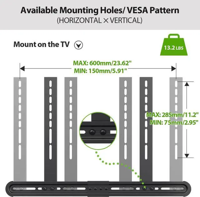 Alt view image 4 of 7 - USX MOUNT Universal Soundbar Mount, Sound Bar TV Bracket for Soundbar with Speaker, Fits 2 Installation Options, Removable No-Slip Base Holder Extends 3.46-6.06