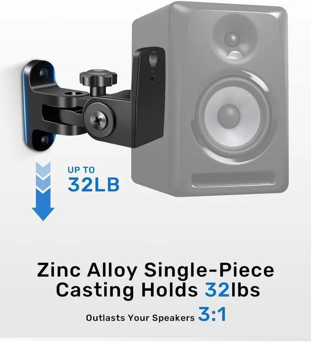 Alt view image 4 of 7 - Speaker Wall Mounts, 2 Packs Universal Mounting Bracket for Small Bookshelf Speakers, Vertical 120°, Horizontal 180°Adjustment, Compatible with Bose, JBL, KEF,Sony & Others, Hold up to 32 lbs