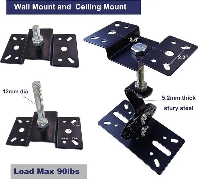 Alt view image 4 of 6 - SPS-506B Ceiling Speaker Mounts Wall Mount, Horizontal 360 Degree Total Adjustment, Hold up to 90lbs, Stainless Steel, Ceiling Mounting Bracket for Large Surrounding Sound Speakers(2 Packs Black)