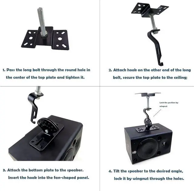 Alt view image 6 of 6 - SPS-506B Ceiling Speaker Mounts Wall Mount, Horizontal 360 Degree Total Adjustment, Hold up to 90lbs, Stainless Steel, Ceiling Mounting Bracket for Large Surrounding Sound Speakers(2 Packs Black)