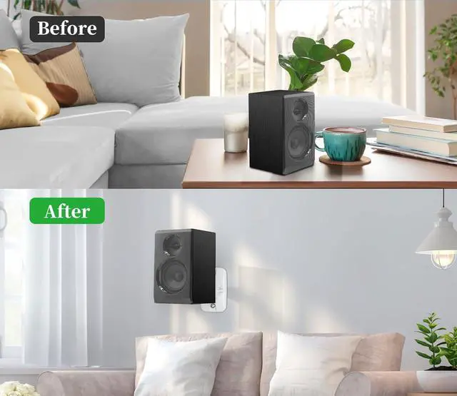 Alt view image 2 of 7 - HomeMount Speaker Wall Mount Brackets - Surround & Bookshelf Speaker Wall Mounts Kit, Holds up to 8 lbs, 2 Pack, White