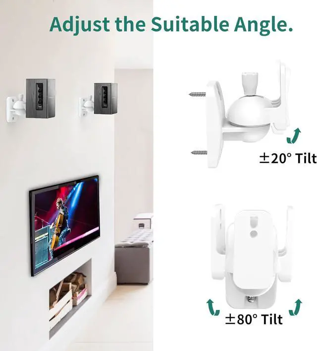 Alt view image 3 of 7 - HomeMount Speaker Wall Mount Brackets - Surround & Bookshelf Speaker Wall Mounts Kit, Holds up to 8 lbs, 2 Pack, White