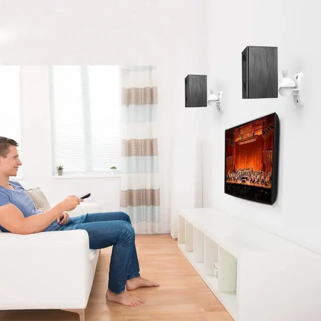Alt view image 6 of 7 - HomeMount Speaker Wall Mount Brackets - Surround & Bookshelf Speaker Wall Mounts Kit, Holds up to 8 lbs, 2 Pack, White