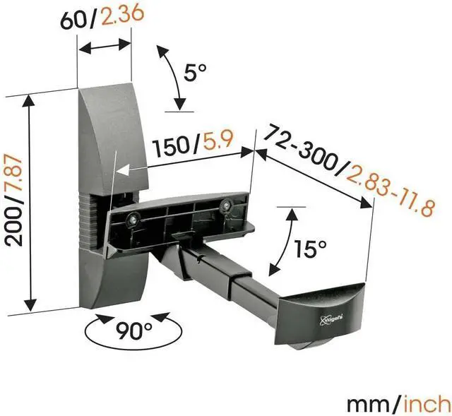 Alt view image 3 of 3 - Vogel's VLB 200 Universal Speaker Wall Bracket, Swivels up to 90º (Left/Right), Tiltable up to 15º, Max. 44 lbs (20 kg), Black, 2 Brackets