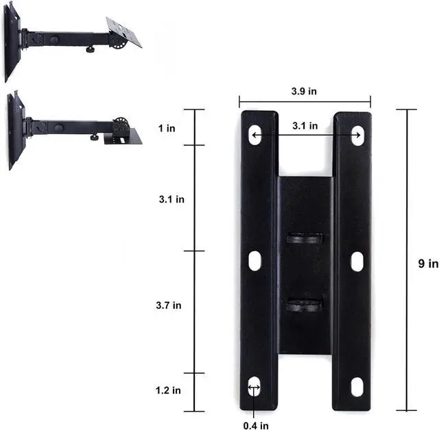 Alt view image 5 of 6 - SPS-508 Speaker Wall Mount Stand, Rotatable Angle, Adjustable Swivel Tilt Speaker Mount Bracket, Home Surround Sound System 100 lbs Capacity (2 Packs, Black)