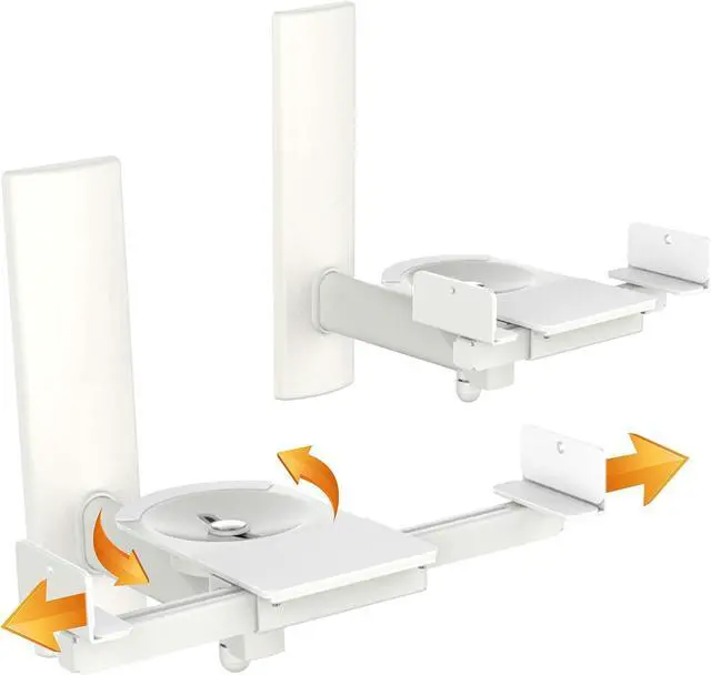 Main image of FDM Universal Speaker Wall Mount One Pair of Side Clamping Bookshelf Speaker Mount Bracket with Swivel and Tilt for Sound Speakers (White)