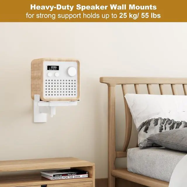 Alt view image 3 of 6 - FDM Universal Speaker Wall Mount One Pair of Side Clamping Bookshelf Speaker Mount Bracket with Swivel and Tilt for Sound Speakers (White)