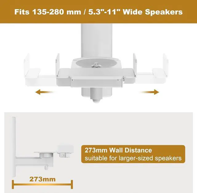 Alt view image 6 of 6 - FDM Universal Speaker Wall Mount One Pair of Side Clamping Bookshelf Speaker Mount Bracket with Swivel and Tilt for Sound Speakers (White)