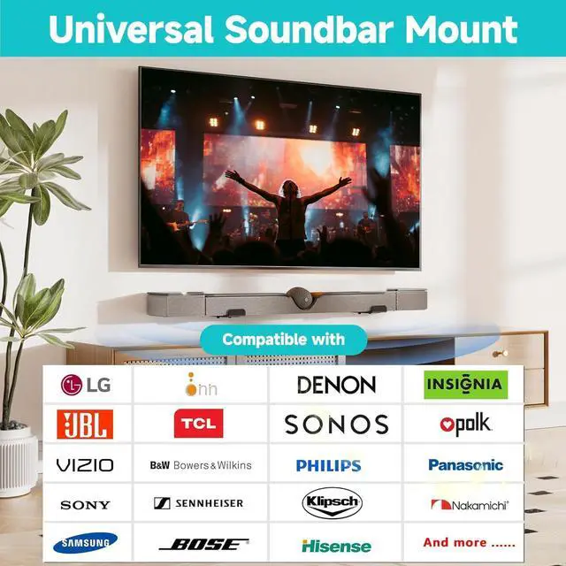 Alt view image 2 of 7 - AENTGIU Adjustable Soundbar Mount Under TV, Universal Soundbar Bracket Hold up to 30lbs, Quick Install Low Profile Design, Soundbar Wall Mount with Hardware Kit